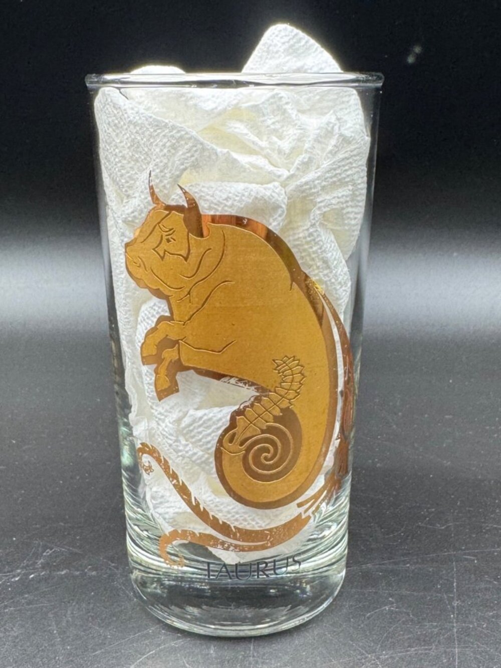 Vintage 1970s Anchor Hocking Taurus Zodiac Gold Highball Glass